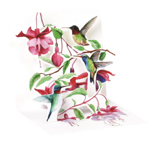 Mini greeting card - hummingbirds and flowers